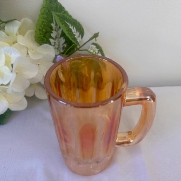 Vintage Marigold Carnival Glass Mug Iridescent Amber Paneled Design Retro Bar - Picture 3 of 4